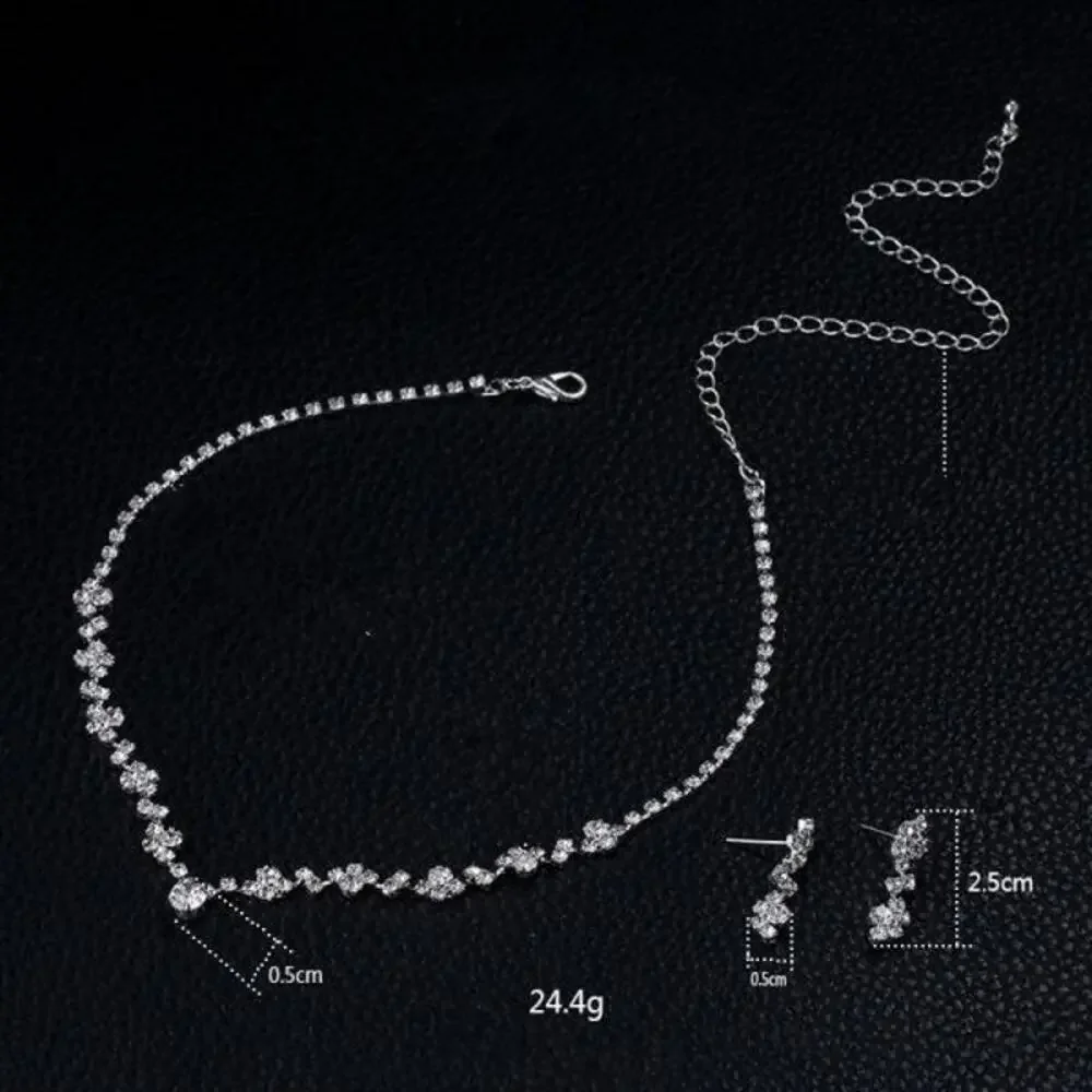 2442 NIP Silver Bridesmaid Crystal Necklace Earrings Set Wedding Bridal Jewelry